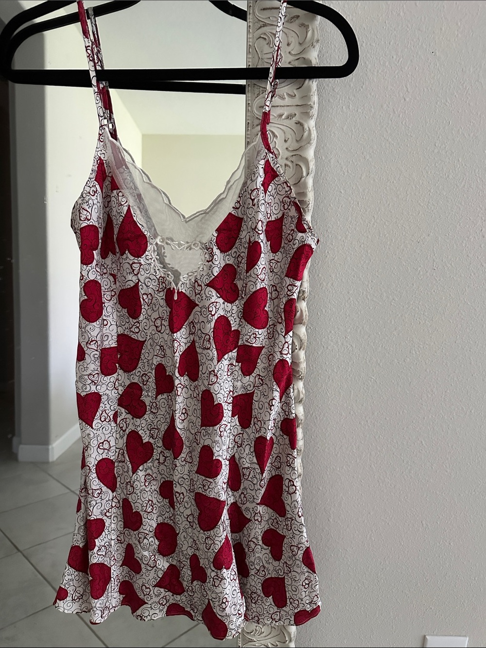 Victoria's Secret Silk Red Heart Print and Lace Trim Nightgown/Slipdress